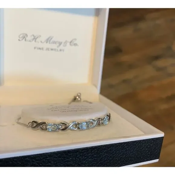 R H Macys co fine jewelry genuine blue topaz bracelet sterling silver New In Box